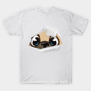 CUTE PUG HIDING DESIGN T-Shirt